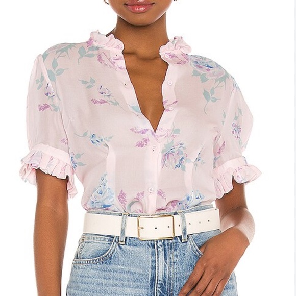 Selkie Tops - Selkie Pastel Floral Ruffle Blouse